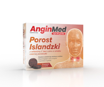 AnginMed porost islandzki w witaminą C czarna porzeczka 16 pastylek do ssania