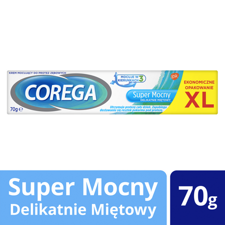 Corega Super Mocny Delikatnie Miętowy krem mocujący do protez zębowych 70 g