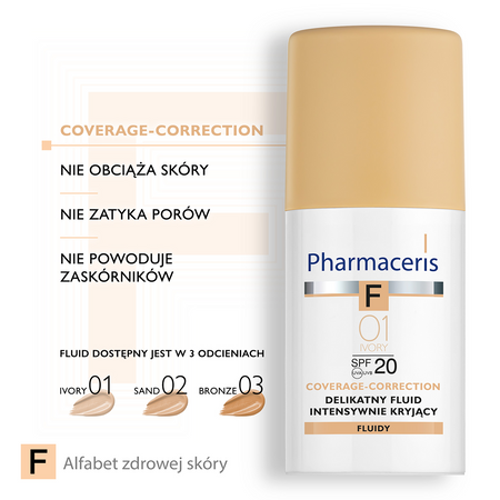 Pharmaceris F Coverage-Correction fluid intensywnie kryjący SPF 20 01 ivory (kość słoniowa) 30 ml