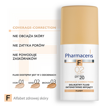 Pharmaceris F Coverage-Correction delikatny fluid intensywnie kryjący SPF 20 02 sand (piaskowy) 30 ml