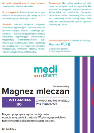 medi pharm Magnez Mleczan+Wit. B6 60 tabl.