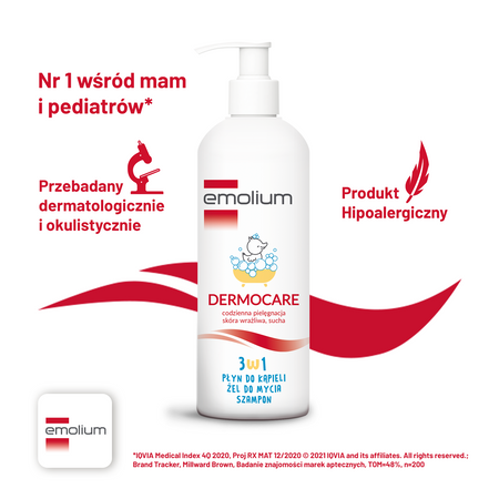 Emolium Dermocare 3w1 płyn do kąpieli i mycia włosów 400 ml