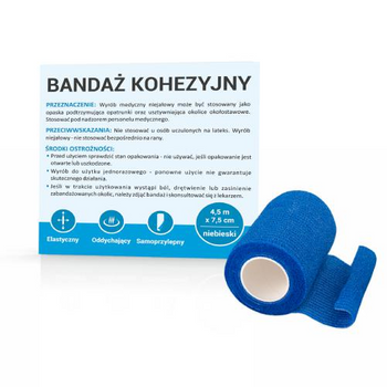 Paso bandaż kohezyjny 4,5 m x 7,5 cm kolor niebieski
